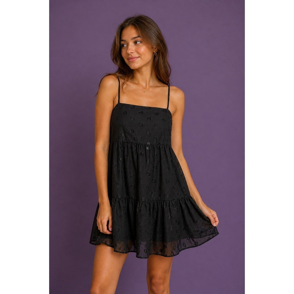 Forever 21 Polka Dot-Embellished Sheer Mini Dress adjustable cami straps size s